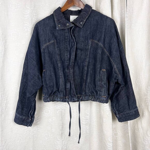 Zara TRF Batwing Sleeve Denim Jacket drawstring waist full zip blue oversized - Picture 2 of 9